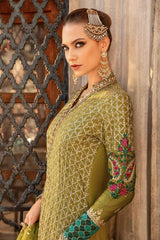 CST-803 | 3Pc Unstitched Satin Suit Embroidered Cotton Sateen By Maria B