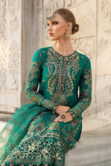 CST-805 | 3Pc Unstitched Satin Suit Embroidered Cotton Sateen By Maria B