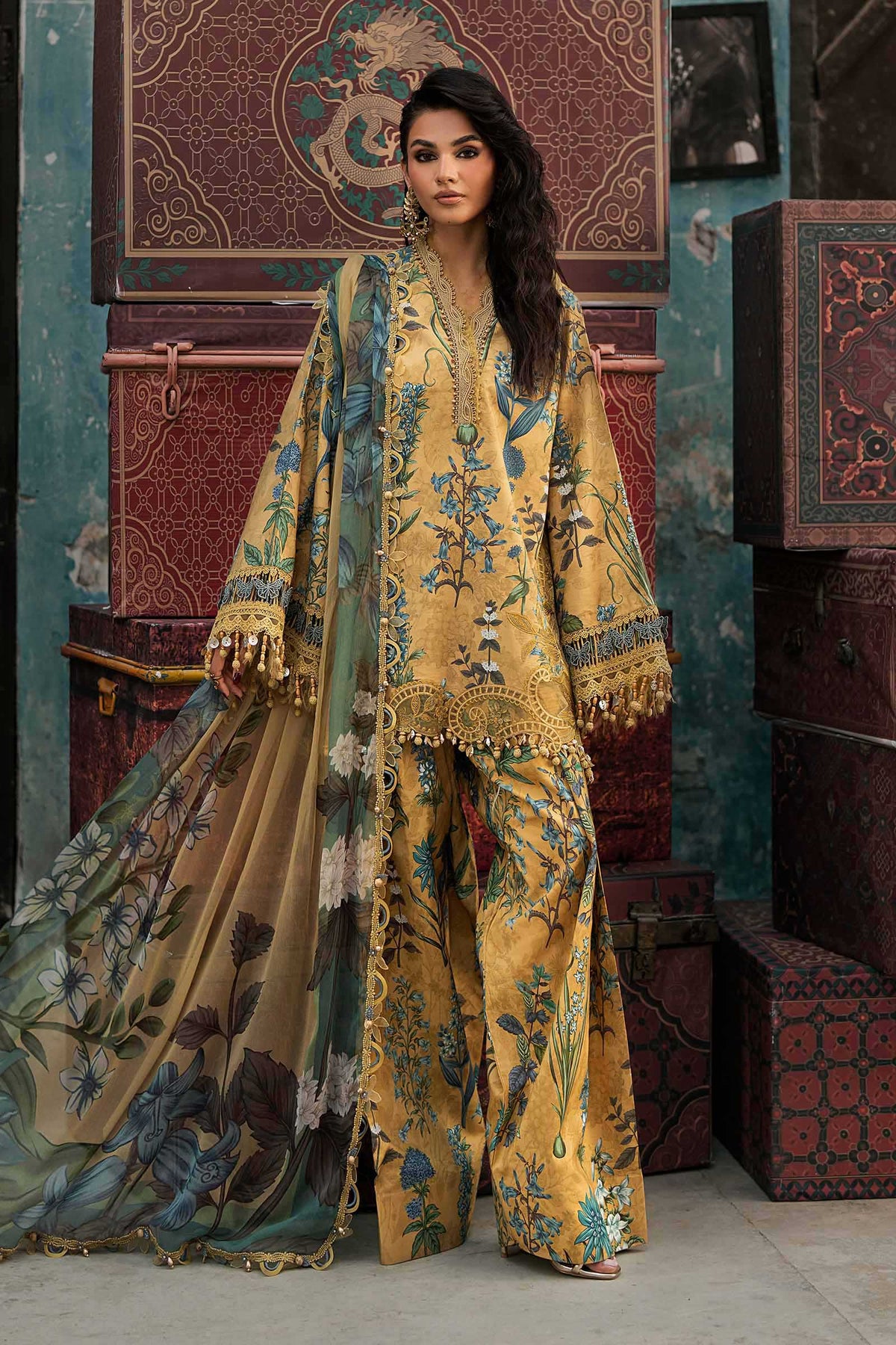 3 Piece Unstitched Embroidered Cambric Suit By MARIA B