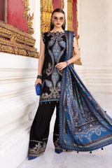 3-PC Unstitched Embroidered Twill Linen Mprints By Maria B | MPT-2806-B