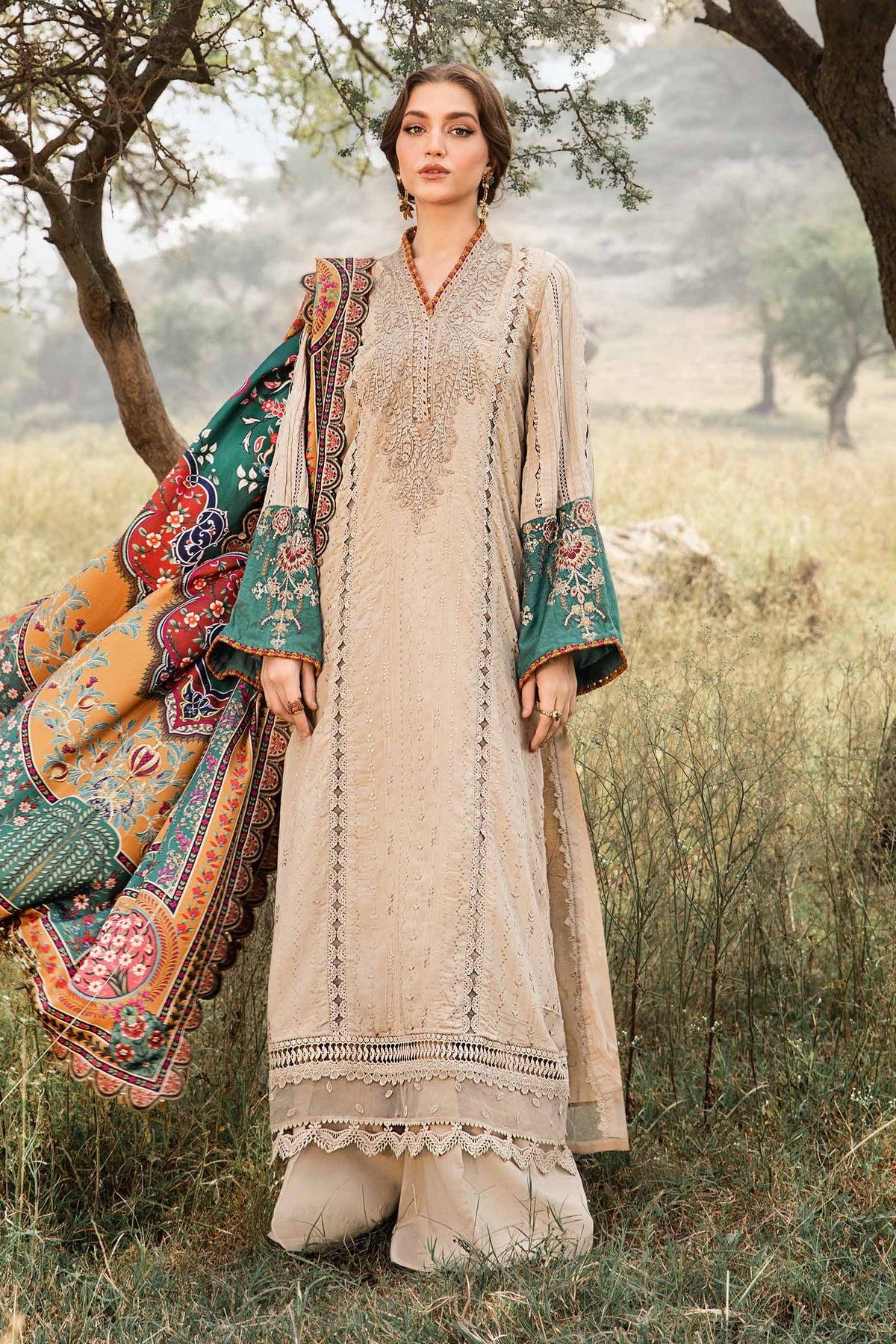 MPT-2407-A - Unstitched Printed Linen Suit Winter M.Prints - Maria B