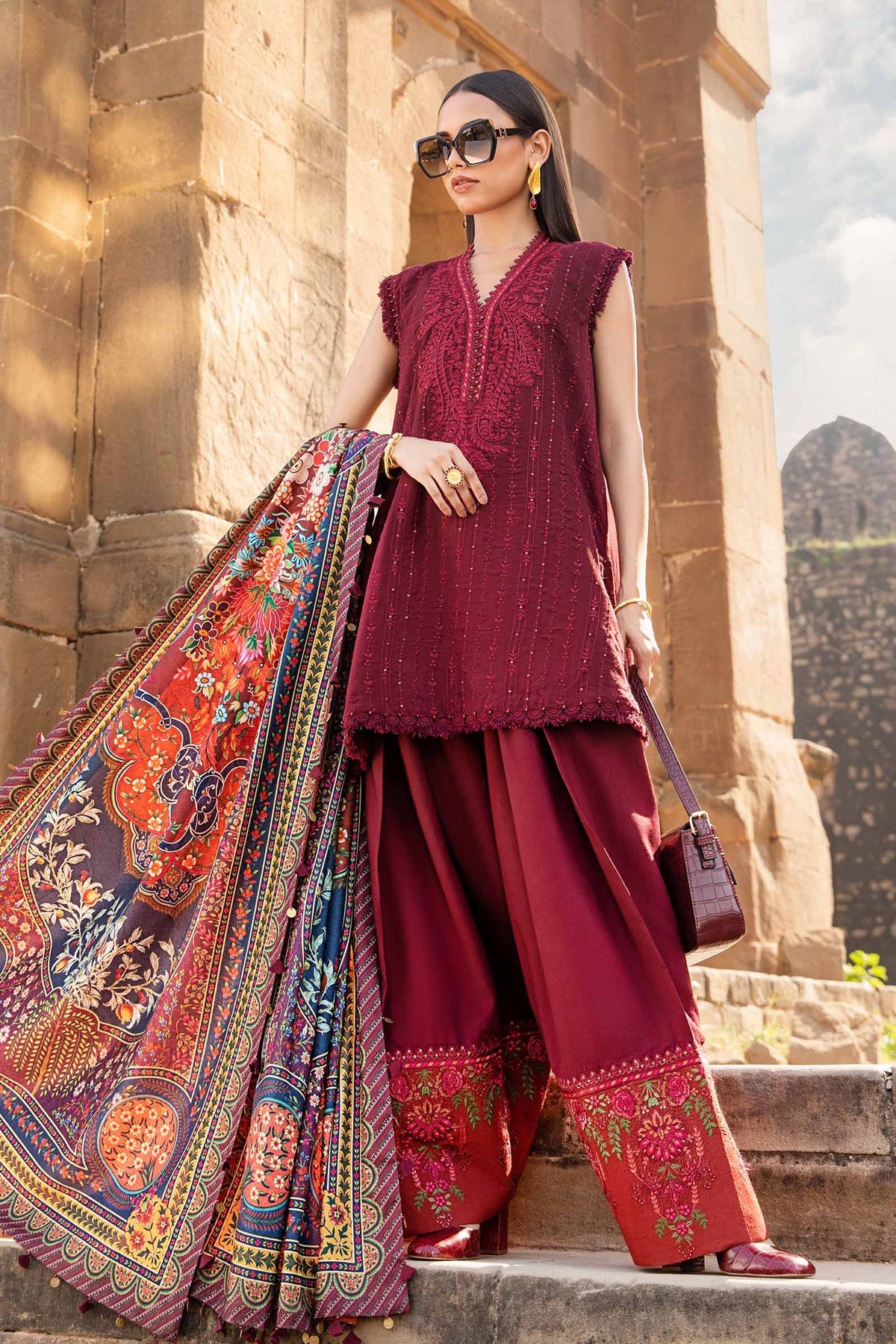 MPT-2407-B - Unstitched Printed Linen Suit Winter M.Prints - Maria B