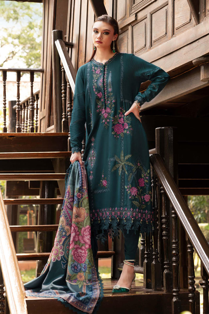 3-PC Unstitched Embroidered Twill Linen Mprints By Maria B | MPT-2807-B