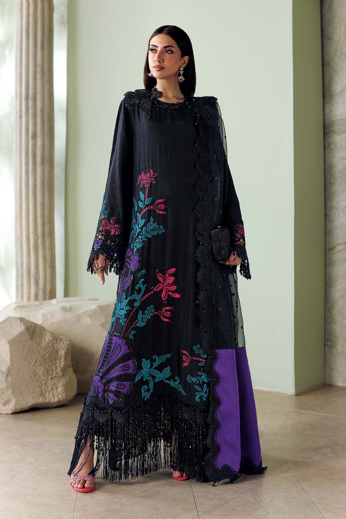 3 Piece Unstitched Embroidered Raw Silk Suit By MARIA B