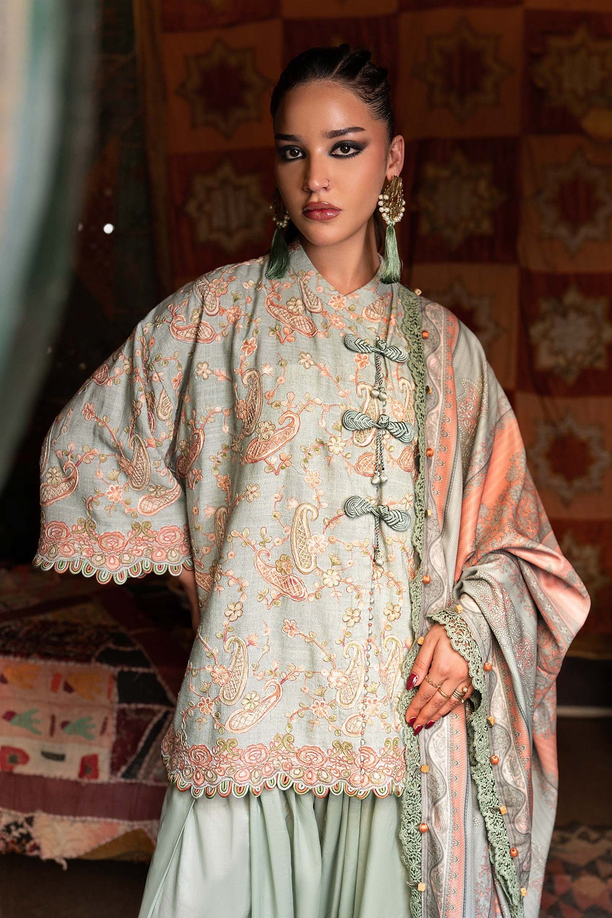 3 Piece Unstitched Embroidered Irish Linen Suit By MARIA B