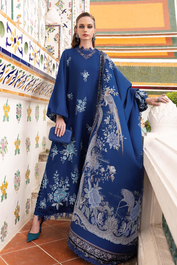 3-PC Unstitched Embroidered Twill Linen Mprints By Maria B | MPT-2808-B