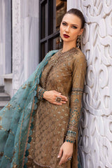 CST-808 | 3Pc Unstitched Satin Suit Embroidered Cotton Sateen By Maria B