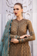 CST-808 | 3Pc Unstitched Satin Suit Embroidered Cotton Sateen By Maria B