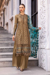 CST-808 | 3Pc Unstitched Satin Suit Embroidered Cotton Sateen By Maria B