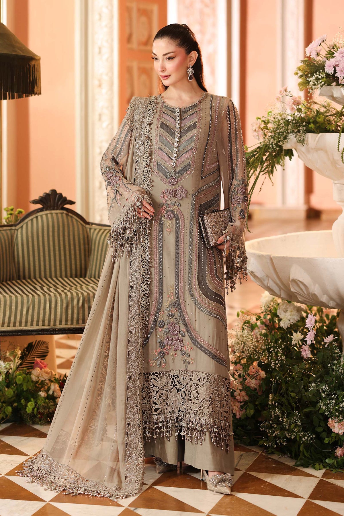 3 Piece Unstitched Embroidered Chiffon Suit By Maria B