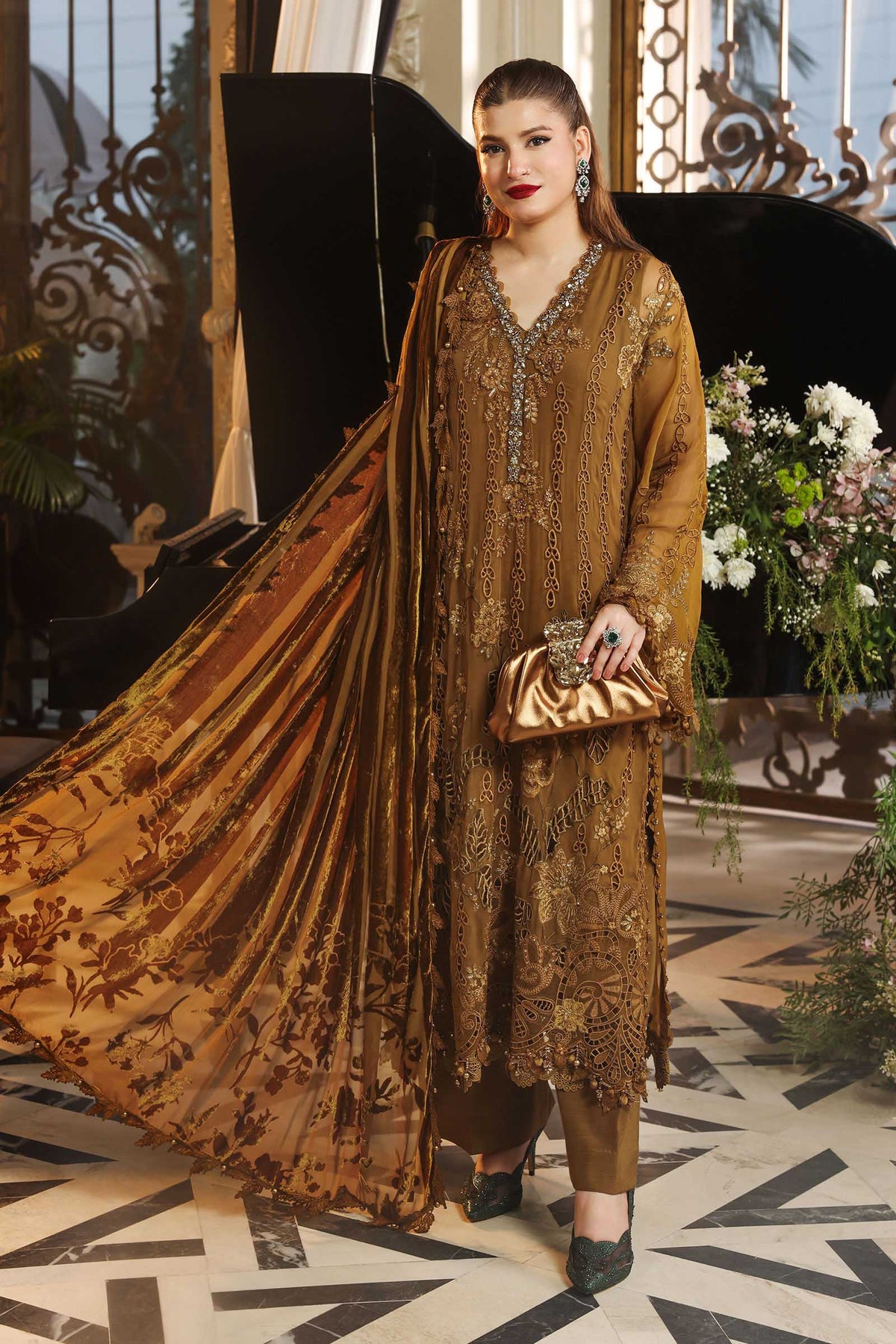 3 Piece Unstitched Embroidered Chiffon Suit By Maria B
