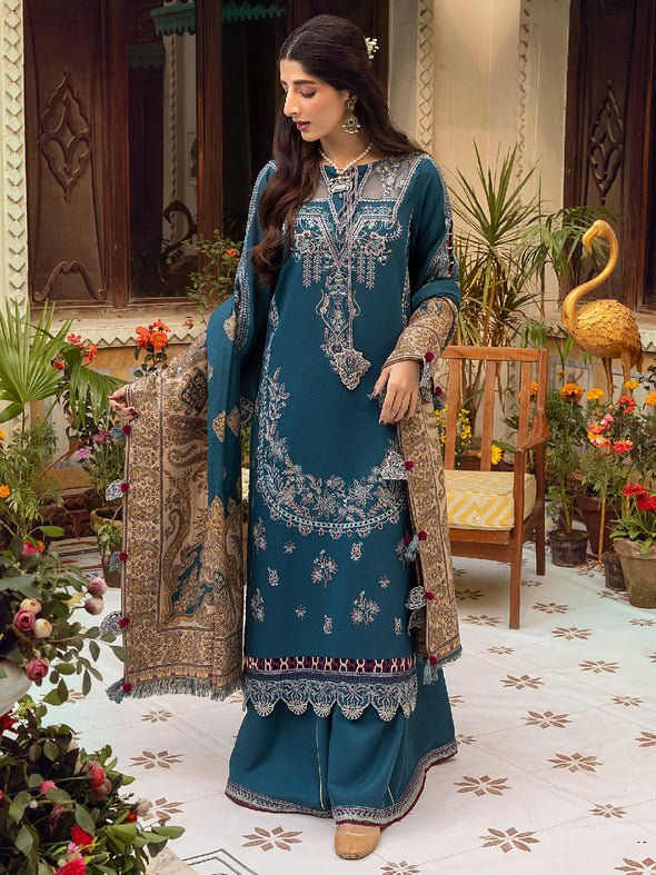 MEHERMA | 3 Pc Unstitched Suit Kashmiri Hand Wooven Embroidered Shawl Collection Bayaan By Cinq