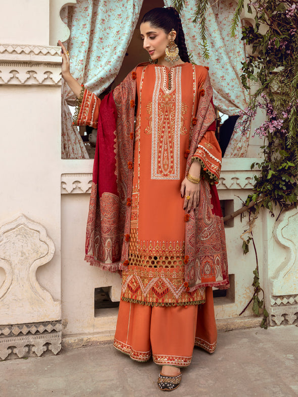 GERWA | 3 Pc Unstitched Suit Kashmiri Hand Wooven Embroidered Shawl Collection Bayaan By Cinq