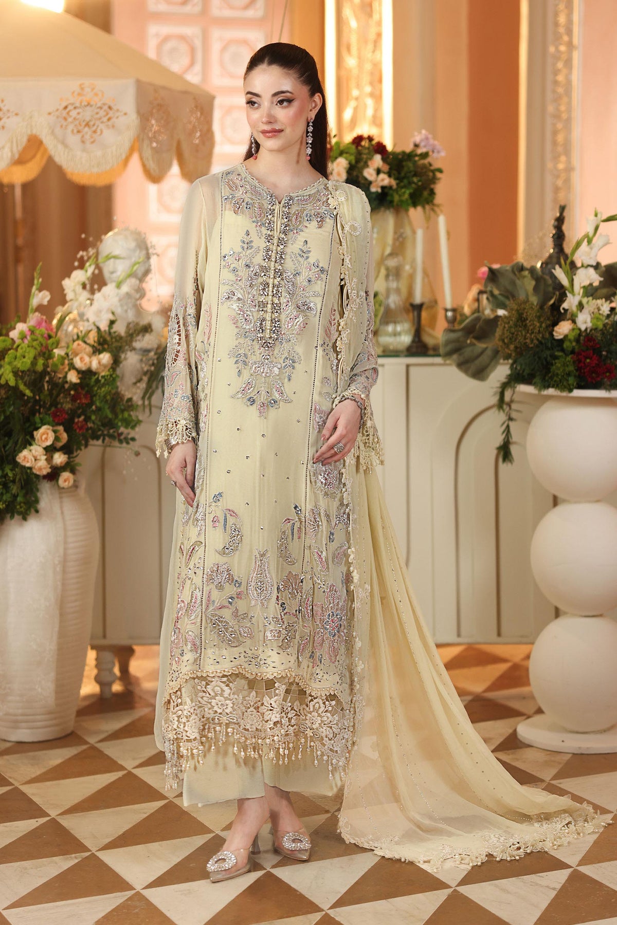 3 Piece Unstitched Embroidered Chiffon Suit By Maria B