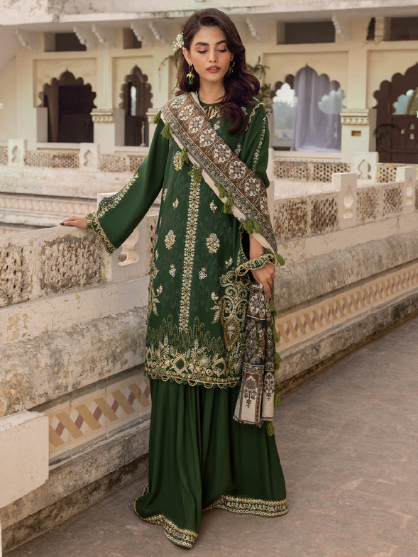 MANELI | 3 Pc Unstitched Suit Kashmiri Hand Wooven Embroidered Shawl Collection Bayaan By Cinq