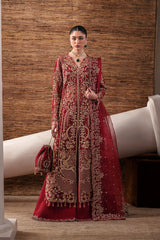 Handcrafted Organza Festive Suit with Chalk Lace & Pouch Ruby Veil By Eman  Adeel