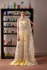 Luxury Embroidered Organza Paneled Formal Suit with Pouch Lemon Quartz By Eman  Adeel