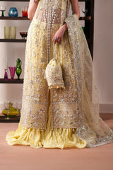 Luxury Embroidered Organza Paneled Formal Suit with Pouch Lemon Quartz By Eman  Adeel