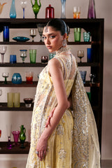 Luxury Embroidered Organza Paneled Formal Suit with Pouch Lemon Quartz By Eman  Adeel