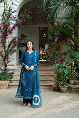 3-PC Unstitched Embroidered Luxury Lawn By Qalamkar | SB-11 Noray