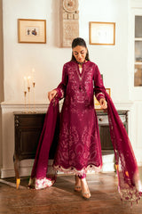 3-PC Unstitched Embroidered Luxury Lawn By Qalamkar | SB-02 Sameen
