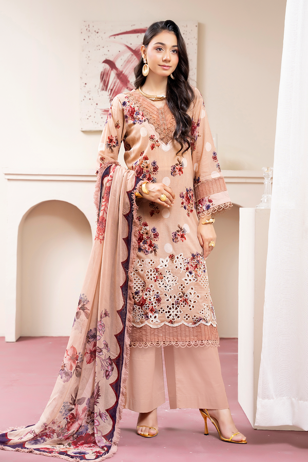 3-PC Unsttiched Embroidered Printed Lawn Seroli By Johra | JS-824
