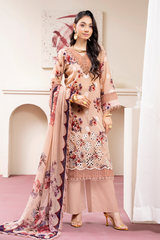 3-PC Unsttiched Embroidered Printed Lawn Seroli By Johra | JS-824