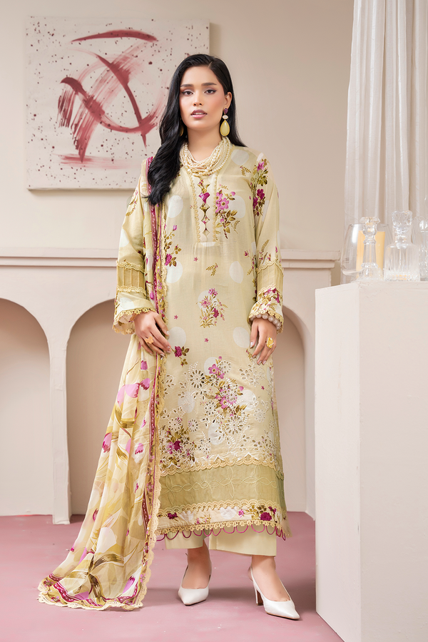 3-PC Unsttiched Embroidered Printed Lawn Seroli By Johra | JS-828