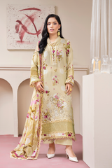 3-PC Unsttiched Embroidered Printed Lawn Seroli By Johra | JS-828
