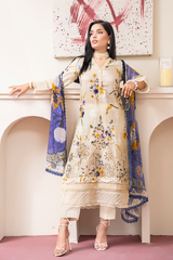 3-PC Unsttiched Embroidered Printed Lawn Seroli By Johra | JS-829