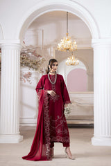 3-PC Unstitched Embroidered Chikankarri Plain Lawn Freesia By Panache | D01