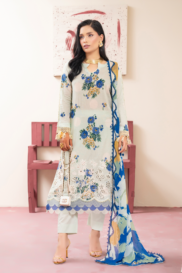3-PC Unsttiched Embroidered Printed Lawn Seroli By Johra | JS-831
