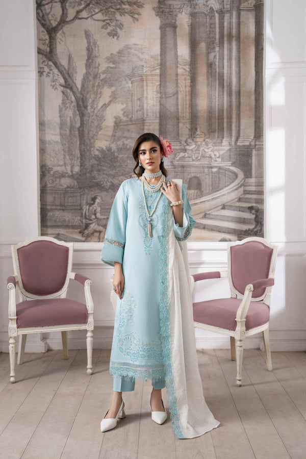 3-PC Unstitched Embroidered Chikankarri Plain Lawn Freesia By Panache | D04