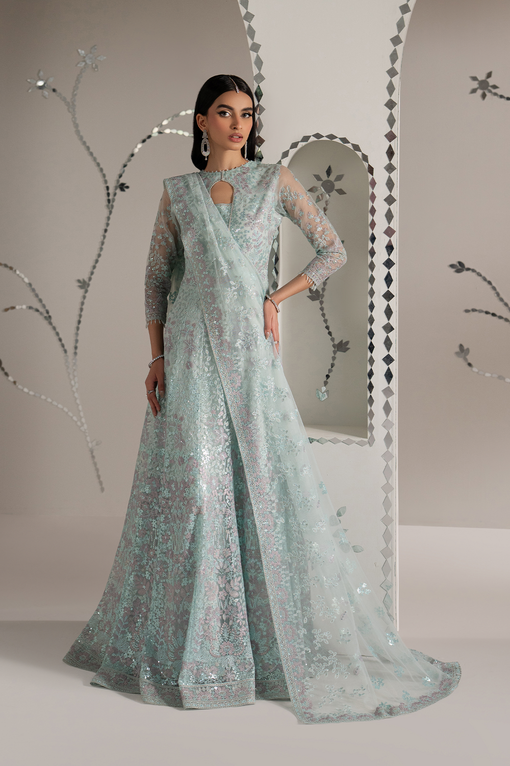 3Pc Embroidered Organza Hand Embellished Unstitched Suit Shehnaz By Levish Premium