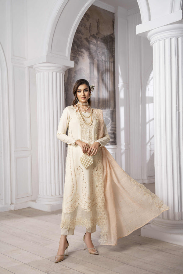 3-PC Unstitched Embroidered Chikankarri Plain Lawn Freesia By Panache | D02