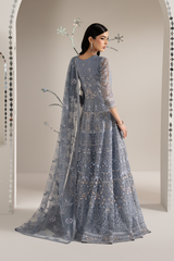 3Pc Embroidered Organza Hand Embellished Unstitched Suit Aab-e-Neel By Levish Premium