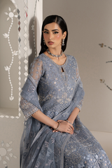 3Pc Embroidered Organza Hand Embellished Unstitched Suit Aab-e-Neel By Levish Premium