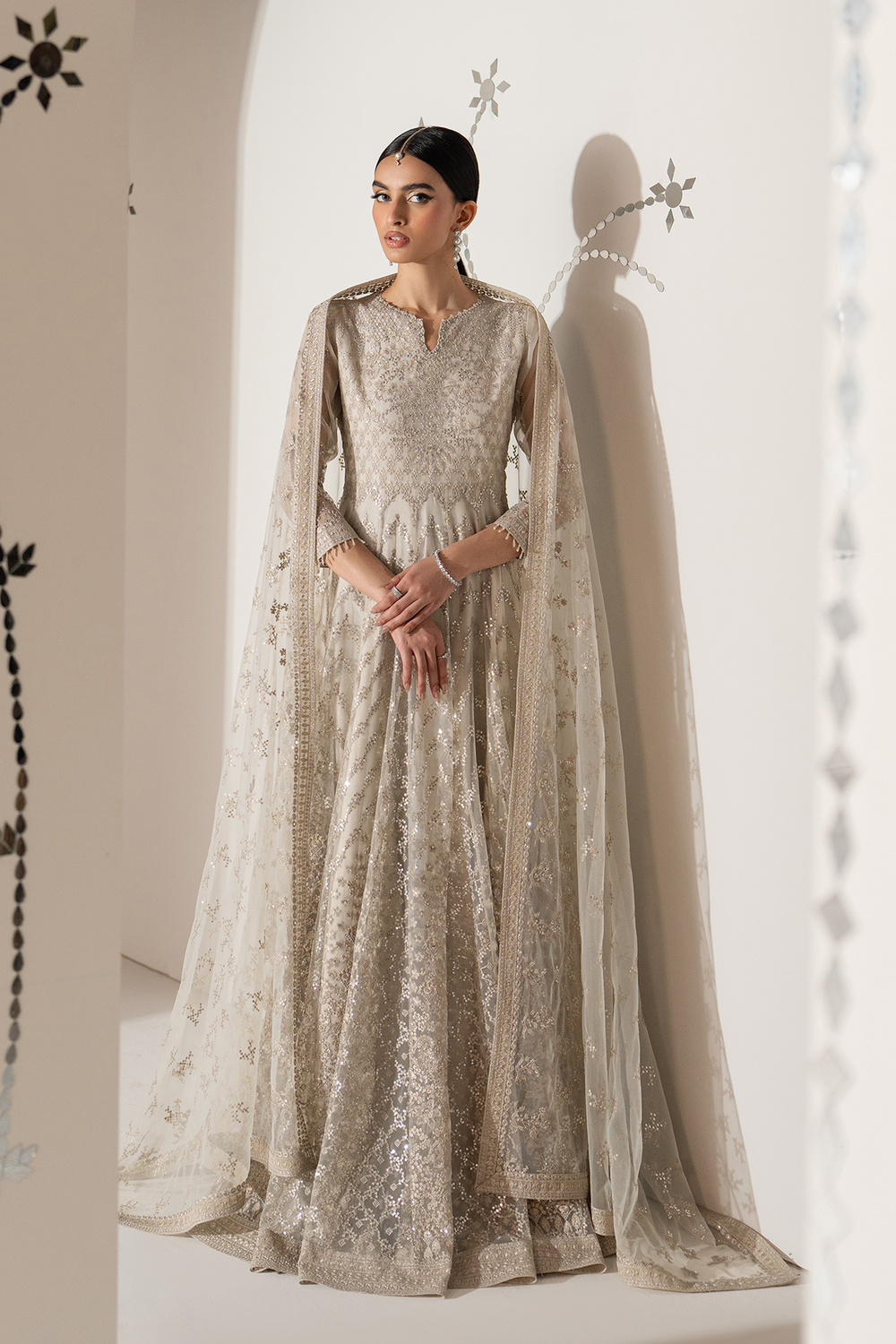3Pc Embroidered Organza Hand Embellished Unstitched Suit Noore By Levish Premium