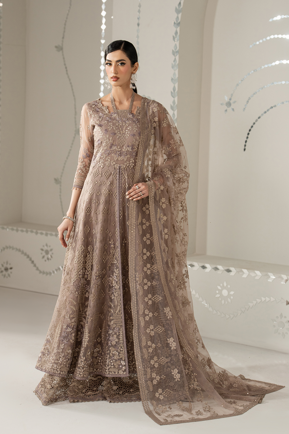 3Pc Embroidered Organza Hand Embellished Unstitched Suit Mahveen By Levish Premium