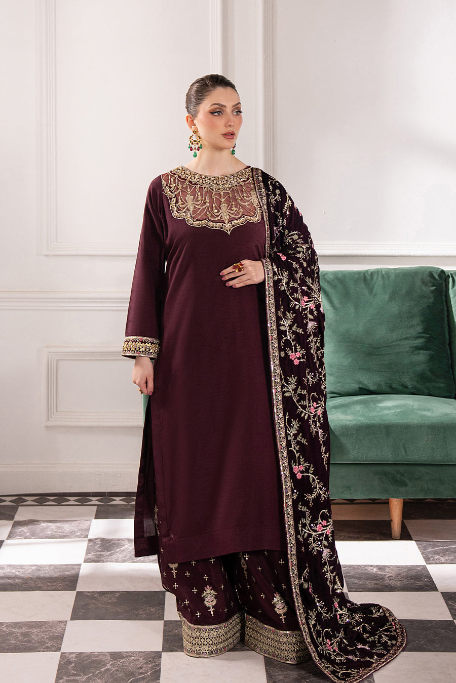 3-PC Unstitched Embroidered Velvet Noirah By Raeesa Premium | NV-005