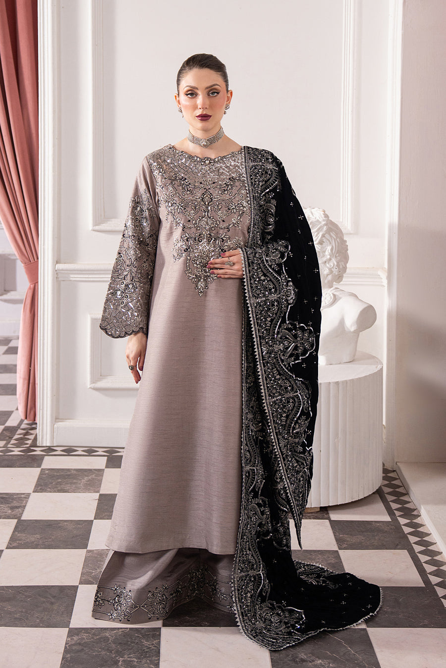 3-PC Unstitched Embroidered Velvet Noirah By Raeesa Premium | NV-007