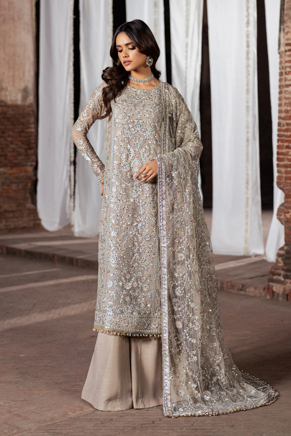 3-PC Unstiched Embroidered Chiffon By Zarif | Dooriya