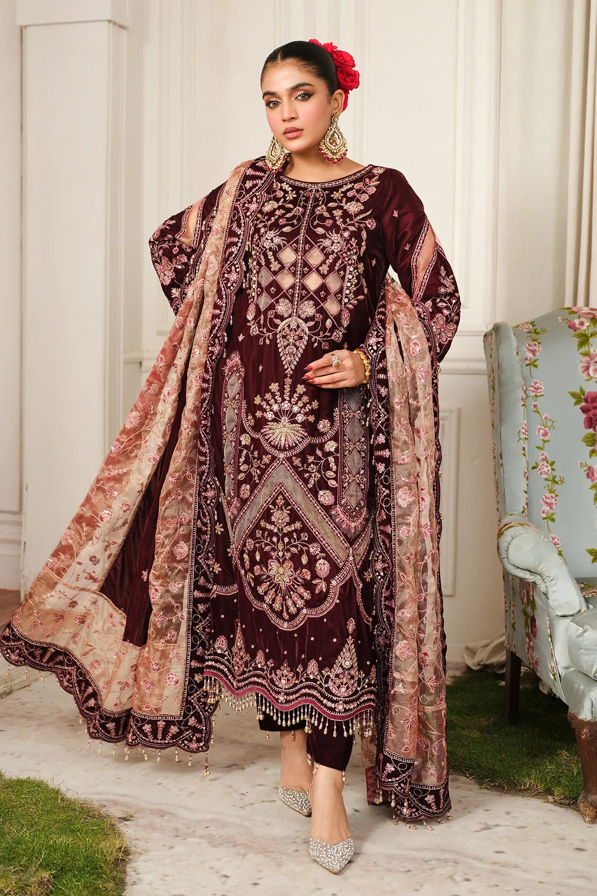 Hv-07 Poosh | 3Pc Unstitched Suit Winter Luxury Velvet Sheen By Raeesa