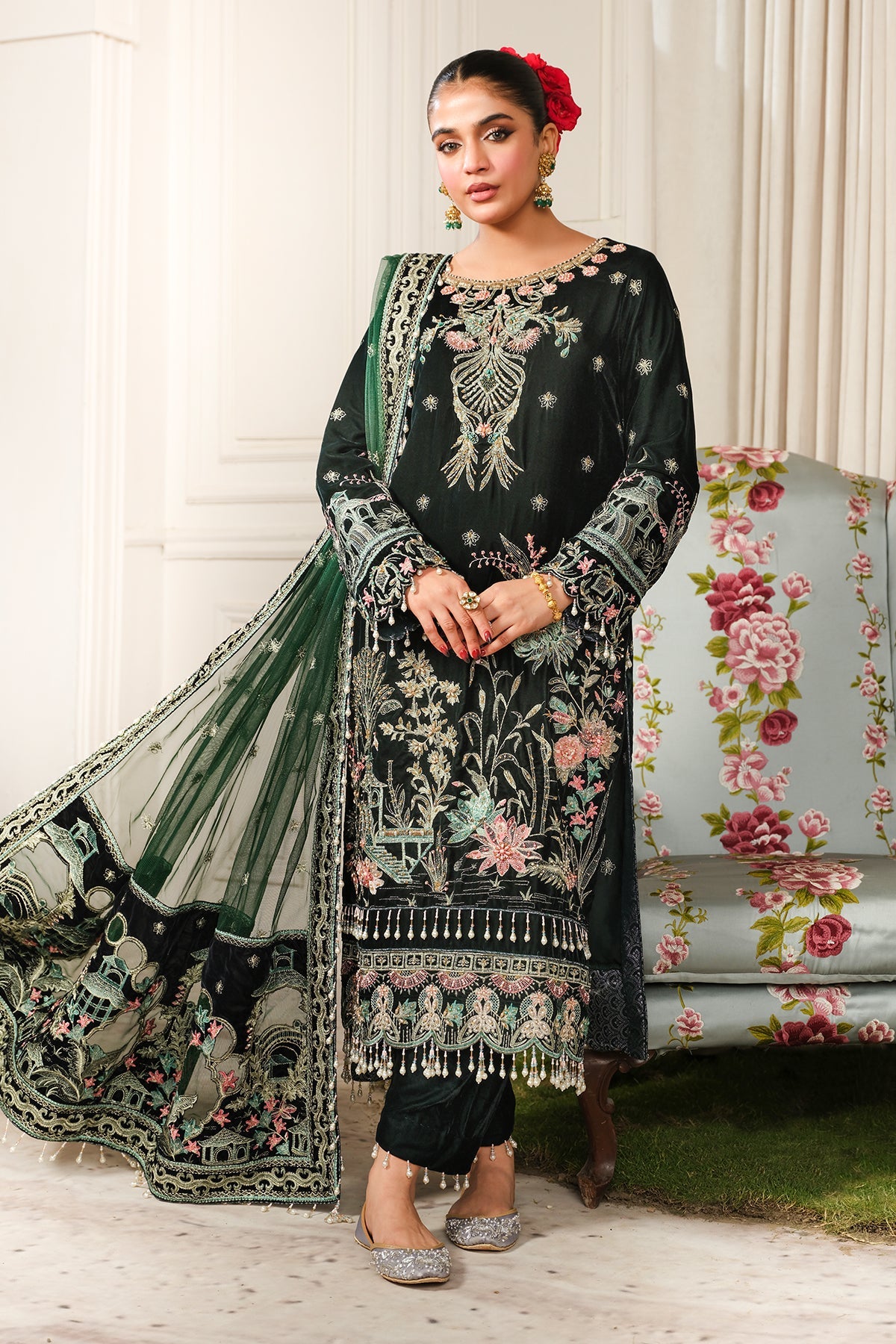 Hv-06 Talia | 3Pc Unstitched Suit Winter Luxury Velvet Sheen By Raeesa