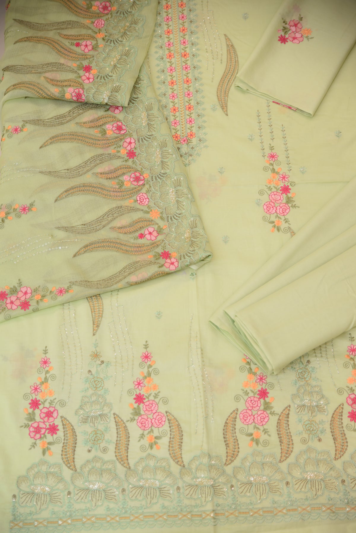 3-PC Embroidered Chikan Shirt With Embroidered Shafoon Dupatta