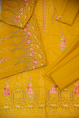 3-PC Embroidered Chikan Shirt With Embroidered Shafoon Dupatta