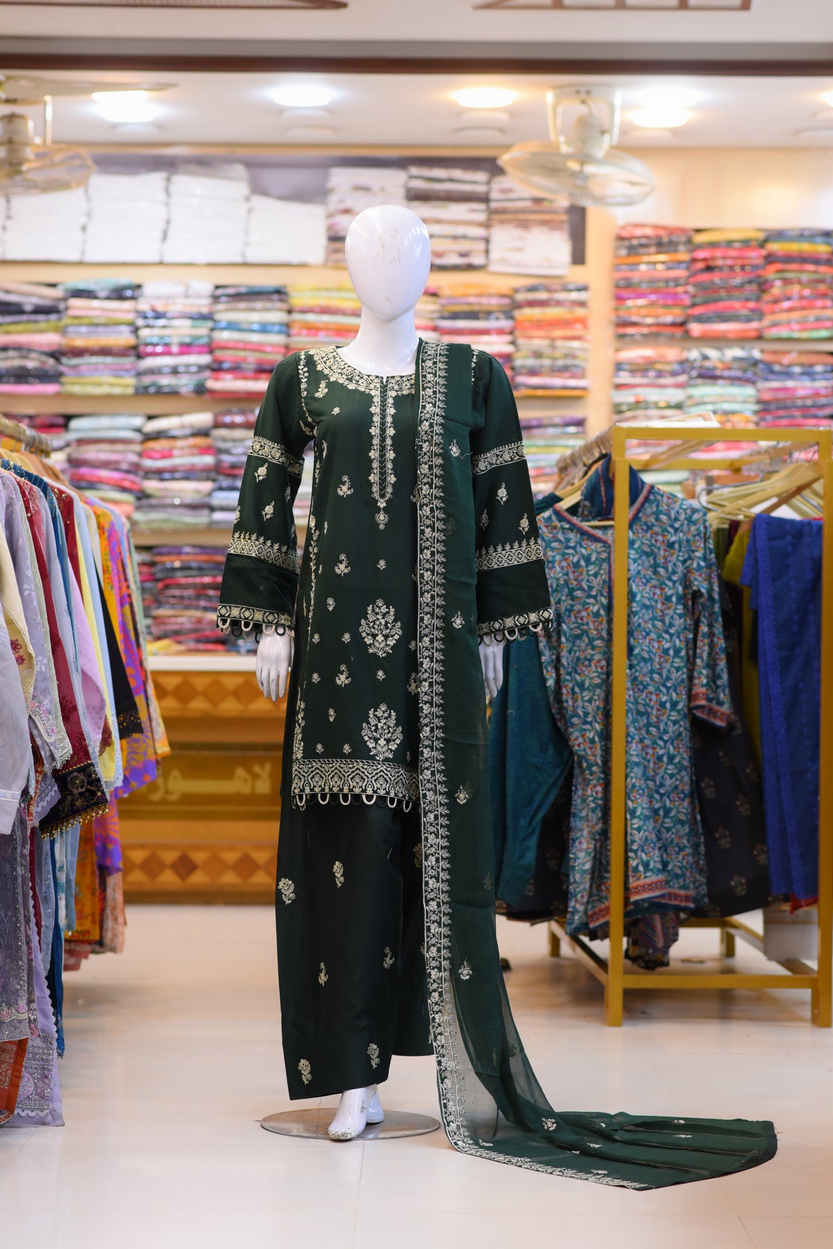 3-PC Stitched Suit With Farshi Shalwar | S1