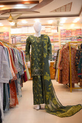 3-PC Stitcehd Print & Embroidered Sadabahar With Plazo Trouser | P-12