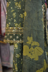 3-PC Stitcehd Print & Embroidered Sadabahar With Plazo Trouser | P-12