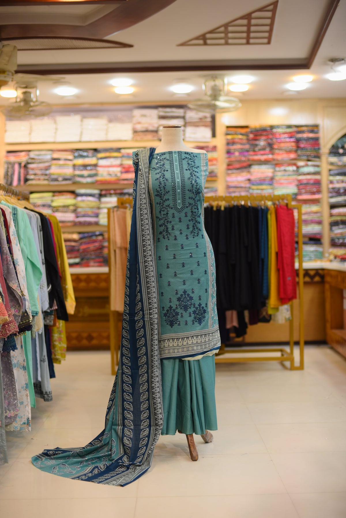3-PC Embroidered Lawn With Sequence Lawn Dupatta | S-2